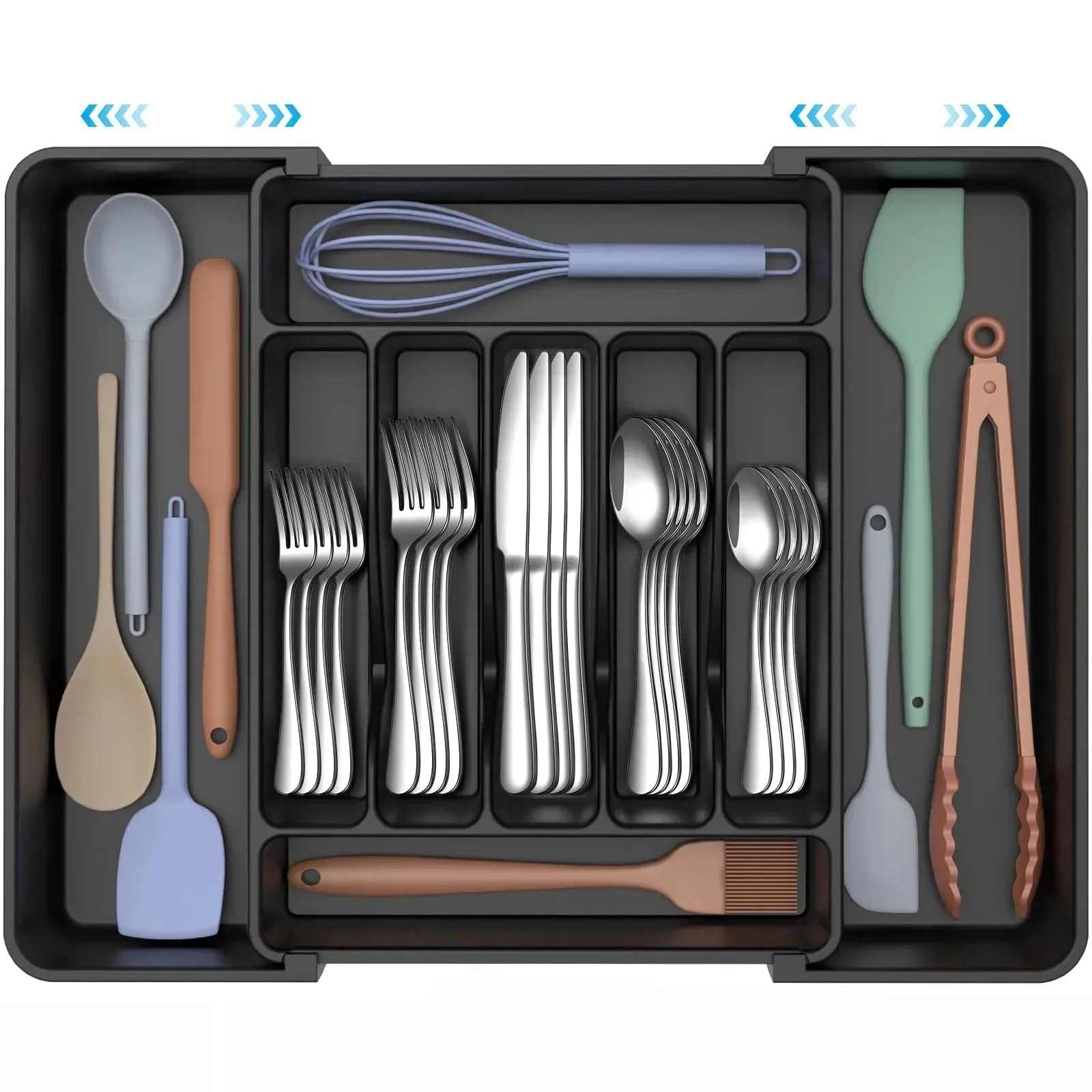 Expandable 8-Compartment Kitchen Utensil Organizer, Black (3-Pack)